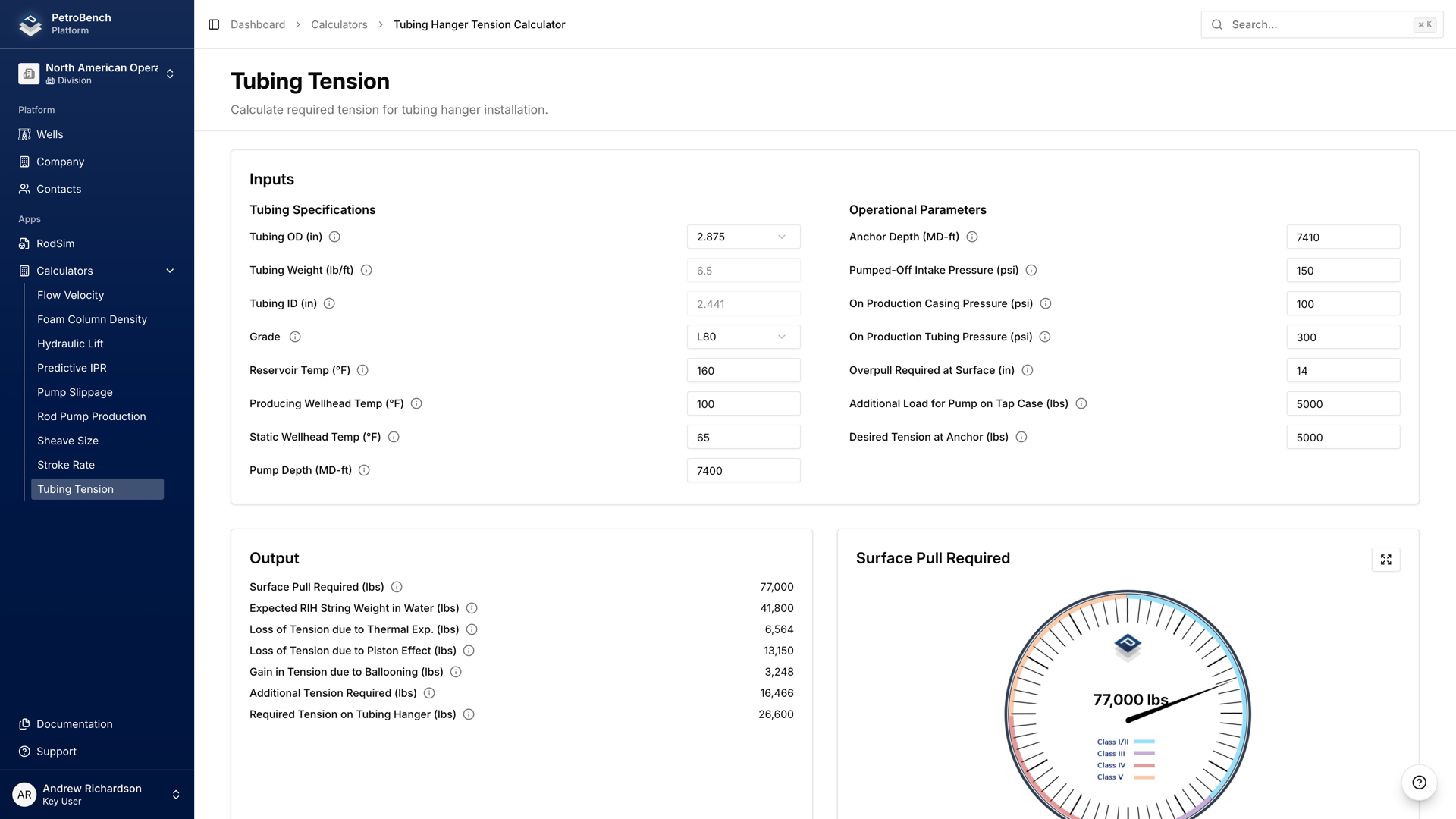 Tubing Tension Calculator interface