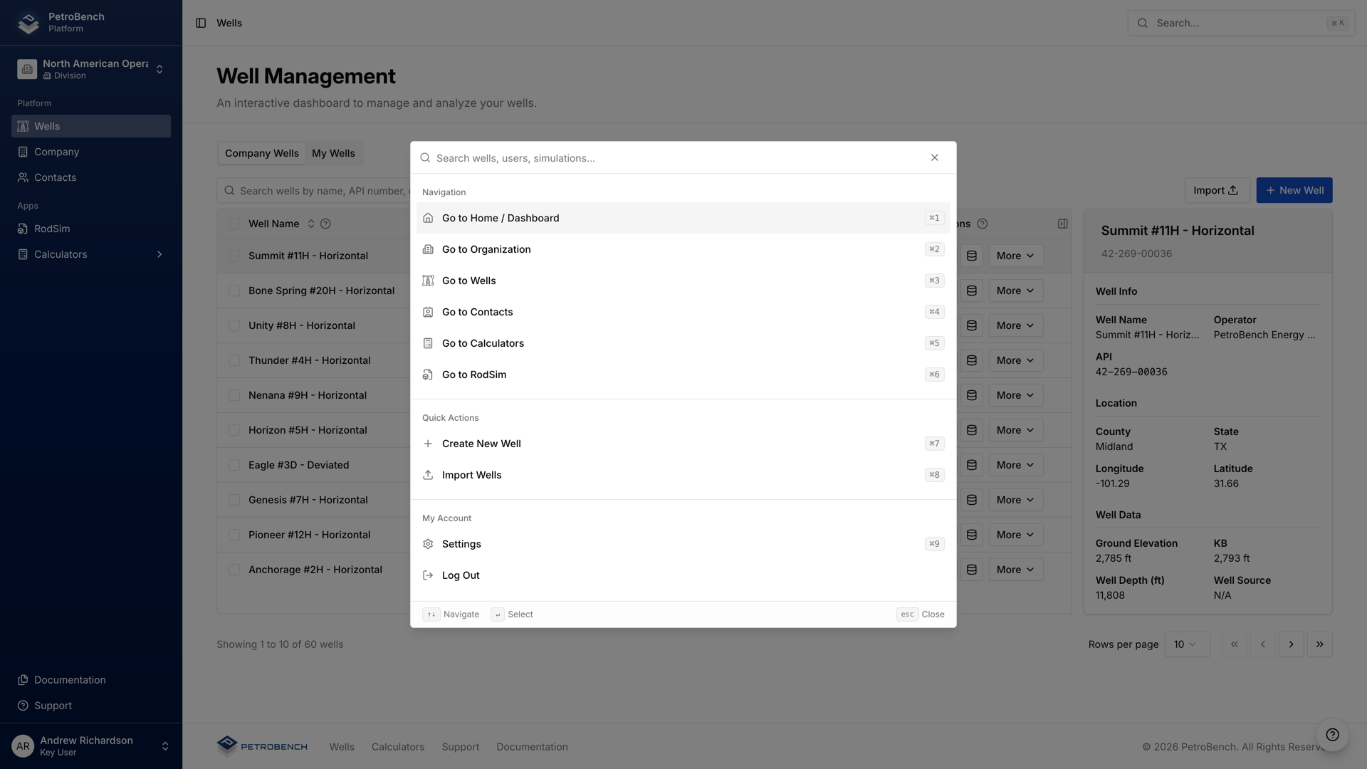 Searchable command palette for quick navigation